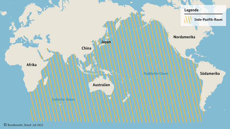 Free21/&nbsp;Karte des indo-pazifischen Raums. Bild: Bundeswehr, Stand Juli 2022.