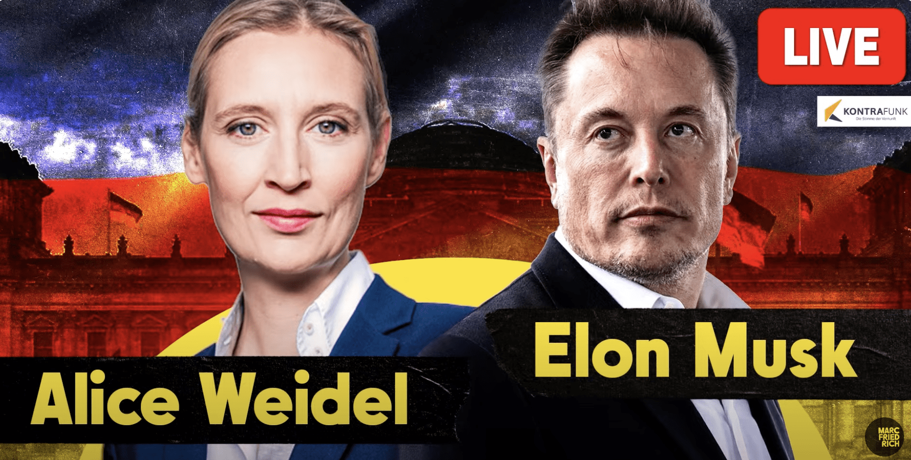 Elon Musk im Interview mit AfD-Chefin Alice Weidel: eine Übung in gegenseitiger Bewunderung